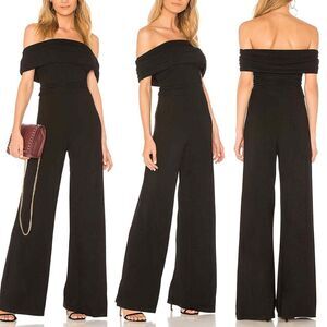 bobi BLACK Luxe Jersey Wide Leg Strapless Jumpsuit Off Shoulder Small